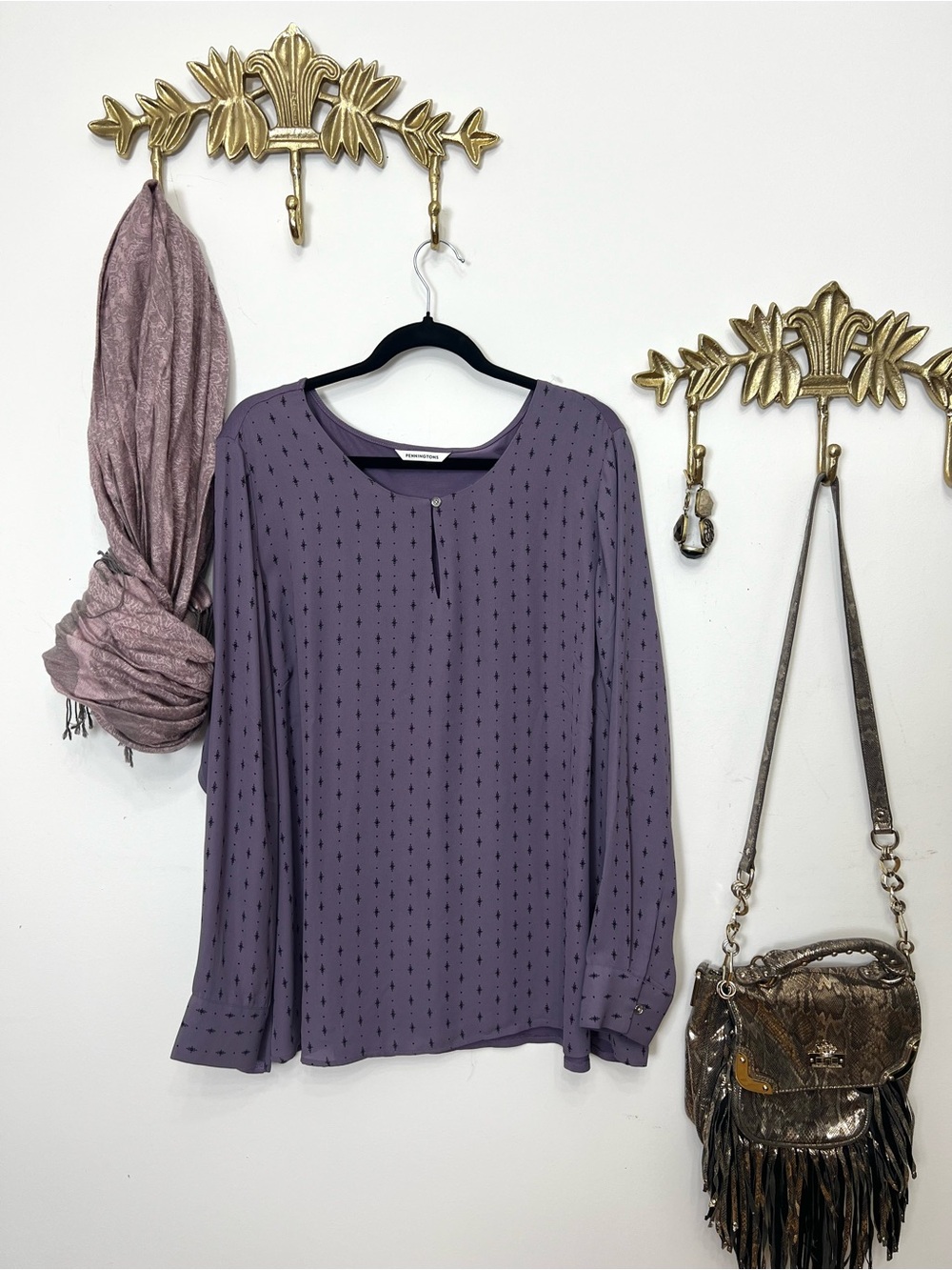 Muted dusty mauve long sleeve blouse 1x